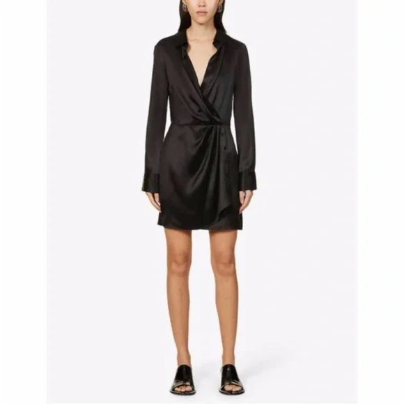 NEW Reformation Alaine 100% Silk Dress Black 2